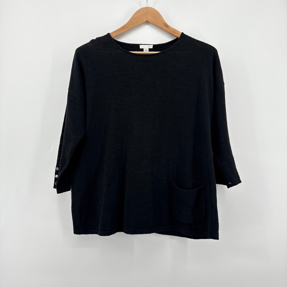 J.Jill Black 3/4 Sleeve‎ Linen Cotton Blend Knit Sweater Top Womens Size Small